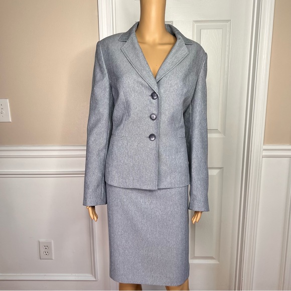 LE SUIT 2PC Light Gray  Polyester Lined Notch Collar Career Skirt Suit Size Ser - Picture 2 of 10